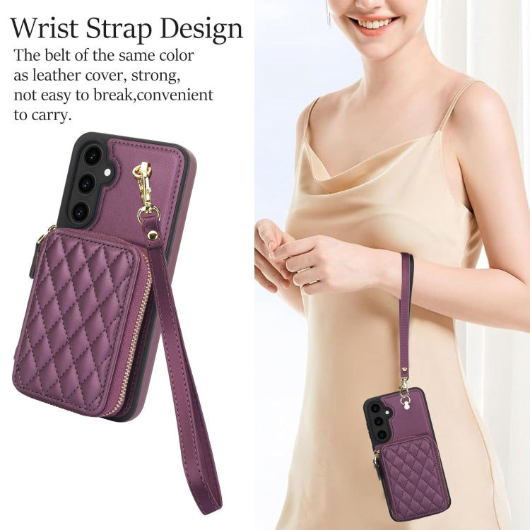 For Samsung Galaxy S23 FE 5G AwQuer Crossbody Zipper Wallet Rhombic Leather Back Phone Case