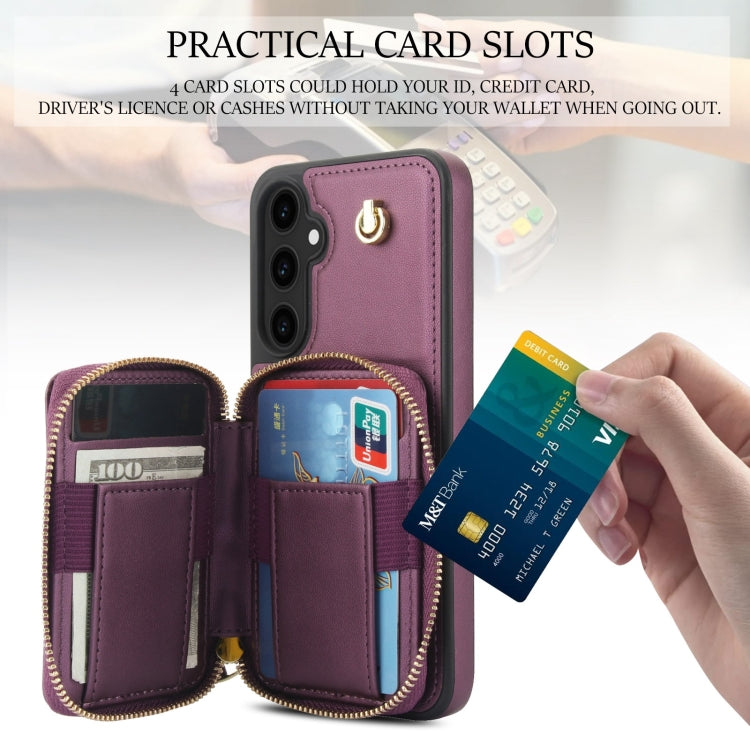 For Samsung Galaxy S23 FE 5G AwQuer Crossbody Zipper Wallet Rhombic Leather Back Phone Case