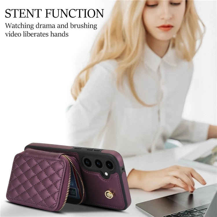 For Samsung Galaxy S23 FE 5G AwQuer Crossbody Zipper Wallet Rhombic Leather Back Phone Case