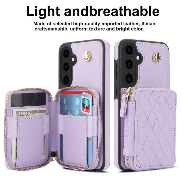 For Samsung Galaxy S23 FE 5G AwQuer Crossbody Zipper Wallet Rhombic Leather Back Phone Case