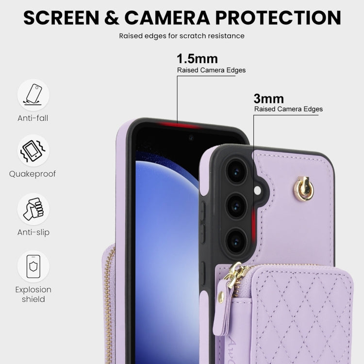For Samsung Galaxy S23 FE 5G AwQuer Crossbody Zipper Wallet Rhombic Leather Back Phone Case