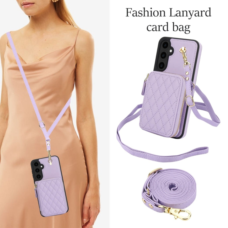 For Samsung Galaxy S23 FE 5G AwQuer Crossbody Zipper Wallet Rhombic Leather Back Phone Case