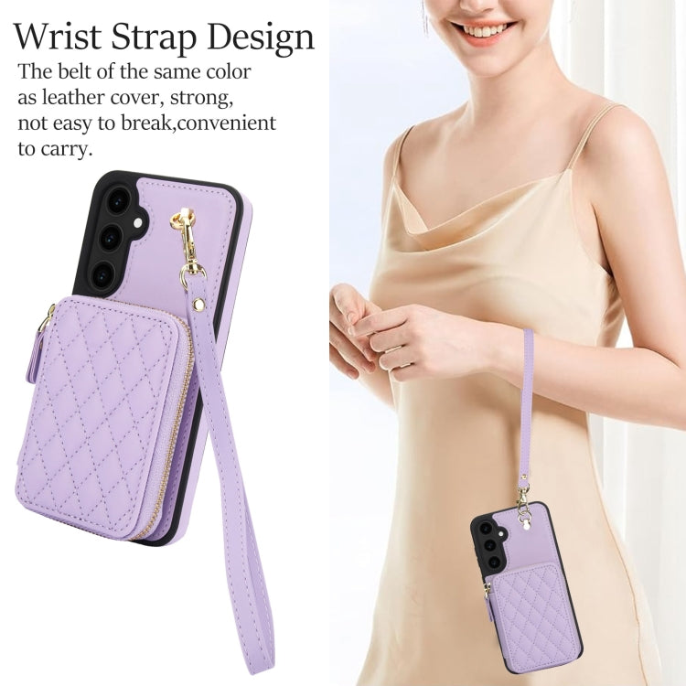 For Samsung Galaxy S23 FE 5G AwQuer Crossbody Zipper Wallet Rhombic Leather Back Phone Case
