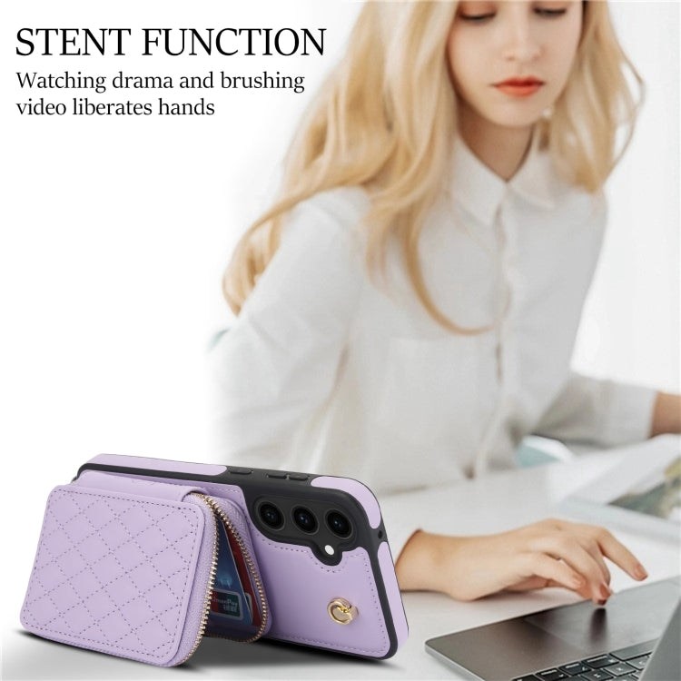 For Samsung Galaxy S23 FE 5G AwQuer Crossbody Zipper Wallet Rhombic Leather Back Phone Case