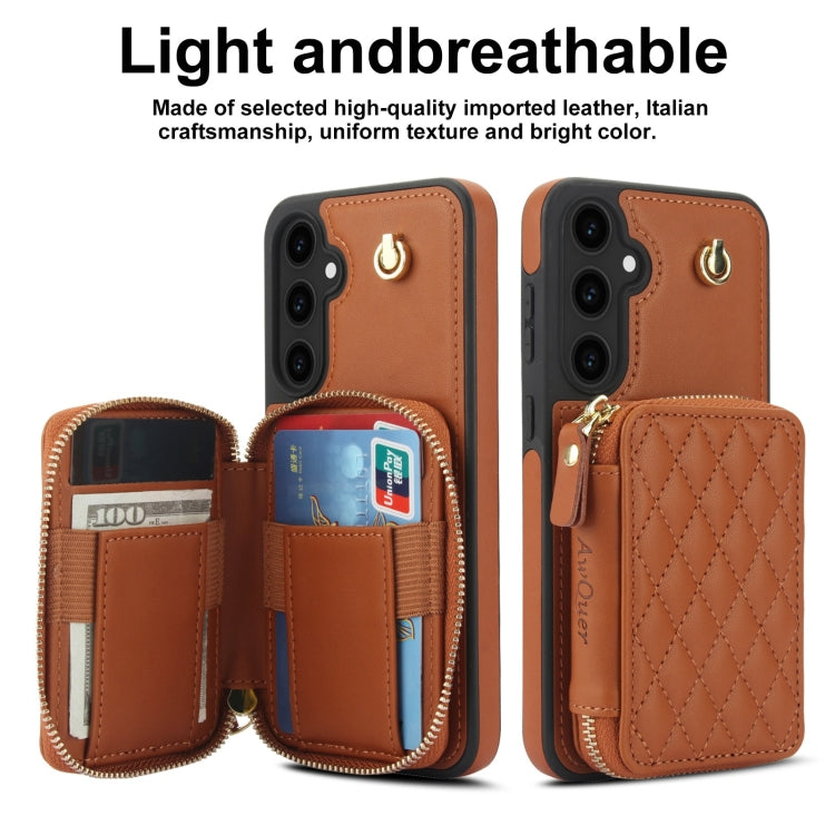 For Samsung Galaxy S23 FE 5G AwQuer Crossbody Zipper Wallet Rhombic Leather Back Phone Case