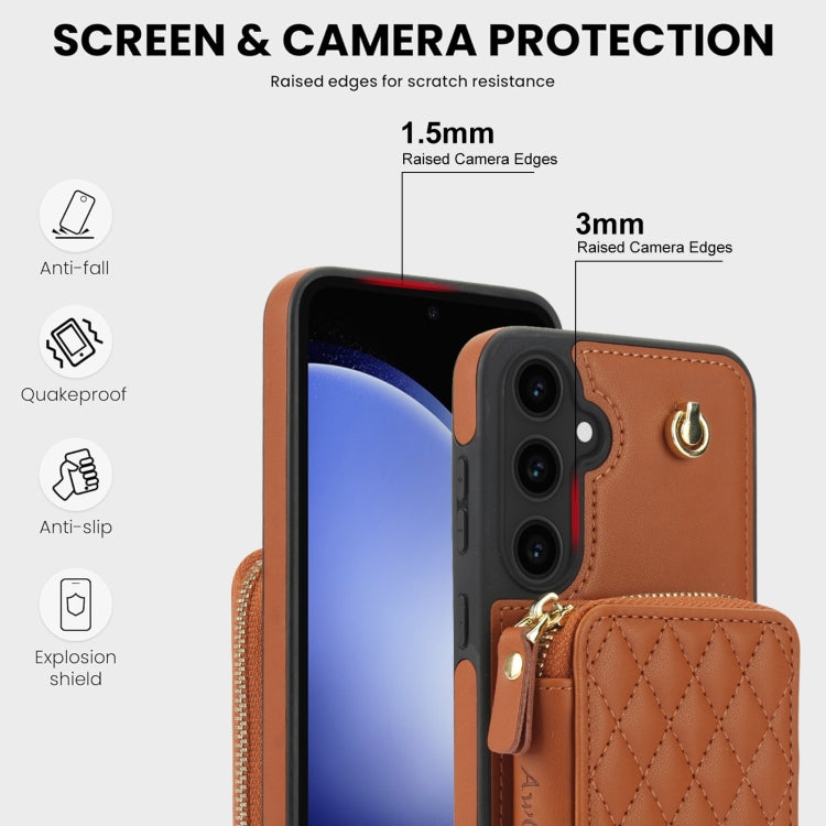 For Samsung Galaxy S23 FE 5G AwQuer Crossbody Zipper Wallet Rhombic Leather Back Phone Case