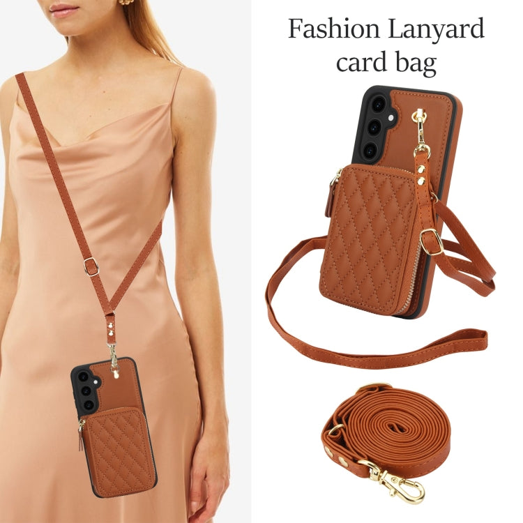 For Samsung Galaxy S23 FE 5G AwQuer Crossbody Zipper Wallet Rhombic Leather Back Phone Case