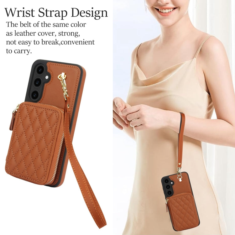 For Samsung Galaxy S23 FE 5G AwQuer Crossbody Zipper Wallet Rhombic Leather Back Phone Case
