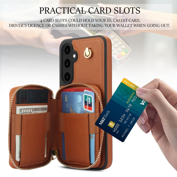 For Samsung Galaxy S23 FE 5G AwQuer Crossbody Zipper Wallet Rhombic Leather Back Phone Case