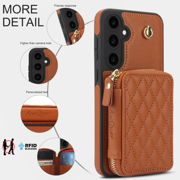 For Samsung Galaxy S23 FE 5G AwQuer Crossbody Zipper Wallet Rhombic Leather Back Phone Case