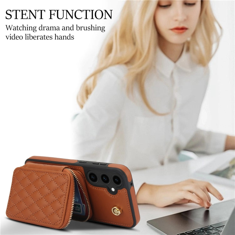 For Samsung Galaxy S23 FE 5G AwQuer Crossbody Zipper Wallet Rhombic Leather Back Phone Case