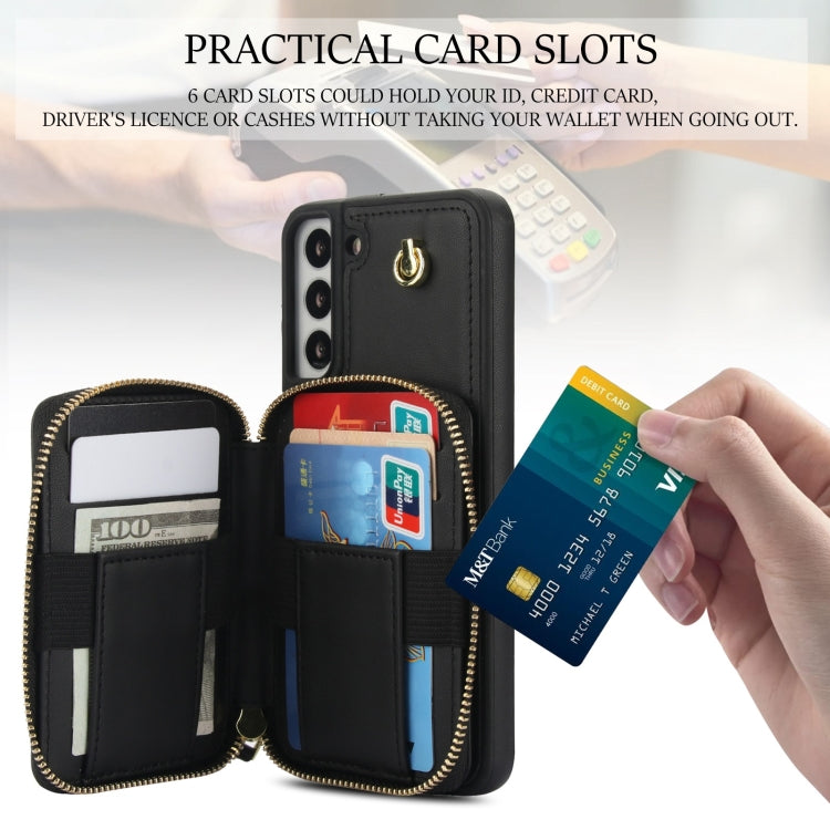 For Samsung Galaxy S22+ 5G AwQuer Crossbody Zipper Wallet Rhombic Leather Back Phone Case