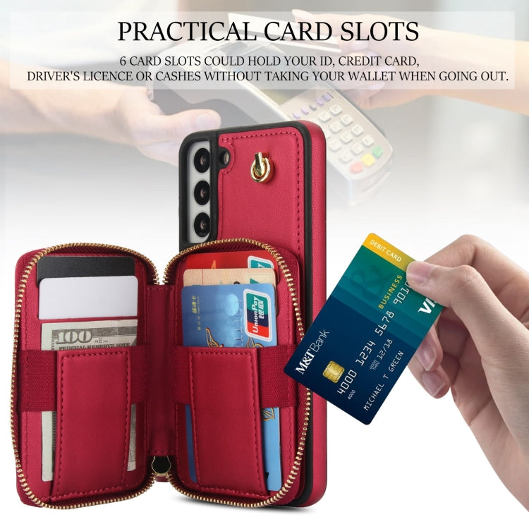 For Samsung Galaxy S22+ 5G AwQuer Crossbody Zipper Wallet Rhombic Leather Back Phone Case