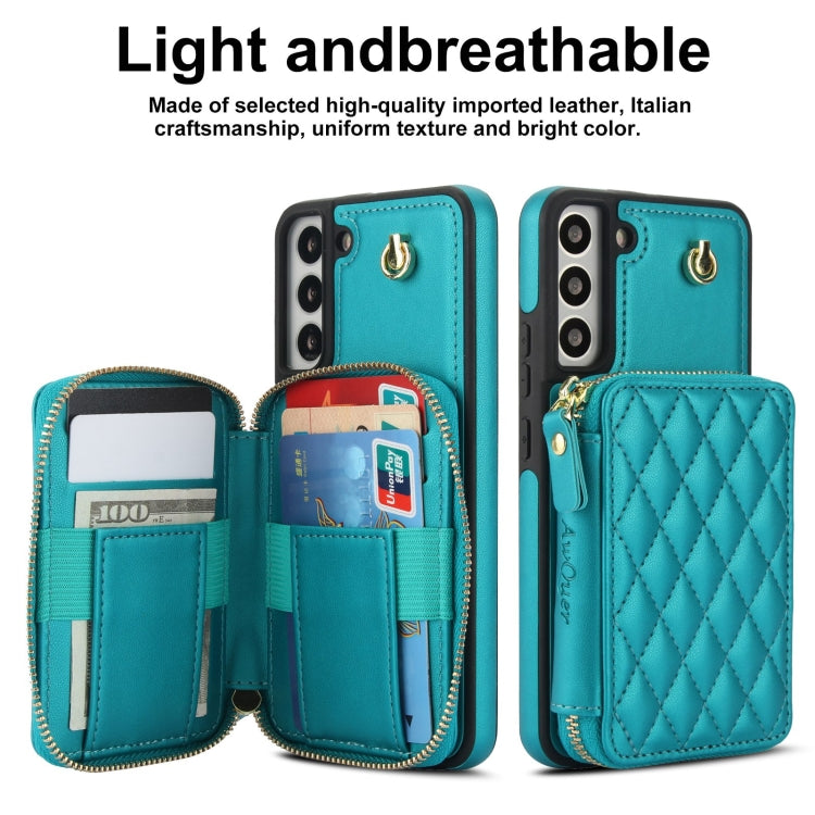 For Samsung Galaxy S22+ 5G AwQuer Crossbody Zipper Wallet Rhombic Leather Back Phone Case