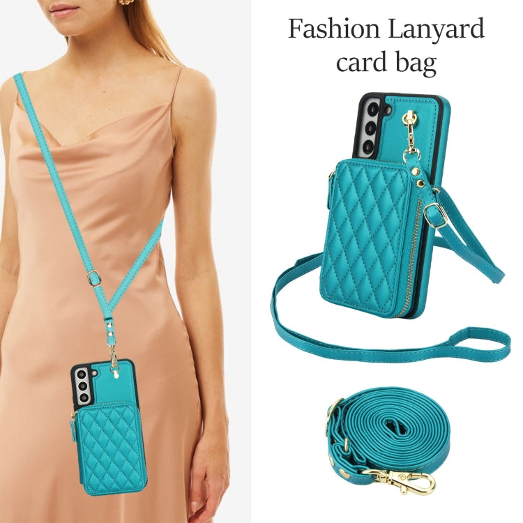 For Samsung Galaxy S22+ 5G AwQuer Crossbody Zipper Wallet Rhombic Leather Back Phone Case