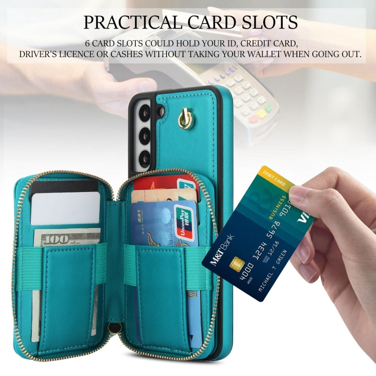 For Samsung Galaxy S22+ 5G AwQuer Crossbody Zipper Wallet Rhombic Leather Back Phone Case