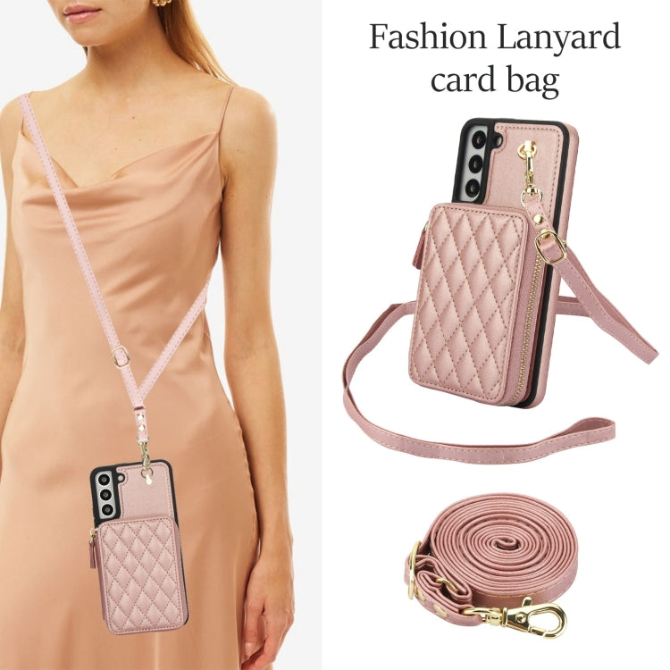 For Samsung Galaxy S22+ 5G AwQuer Crossbody Zipper Wallet Rhombic Leather Back Phone Case