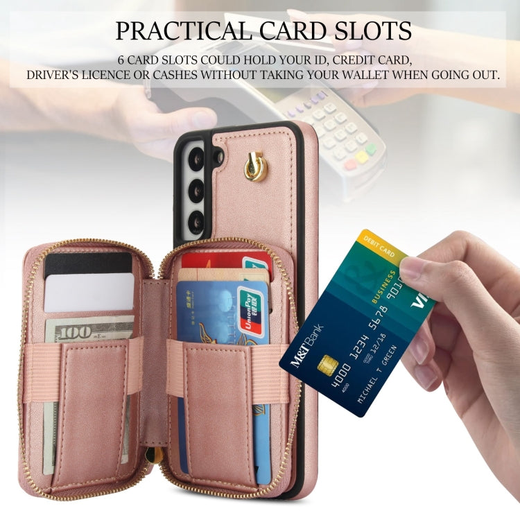 For Samsung Galaxy S22+ 5G AwQuer Crossbody Zipper Wallet Rhombic Leather Back Phone Case