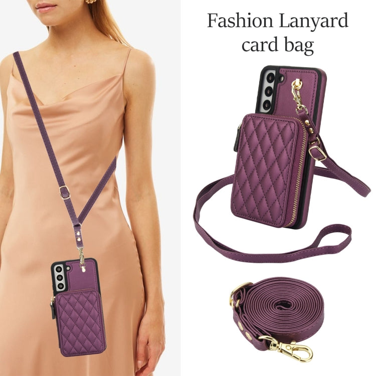 For Samsung Galaxy S22+ 5G AwQuer Crossbody Zipper Wallet Rhombic Leather Back Phone Case