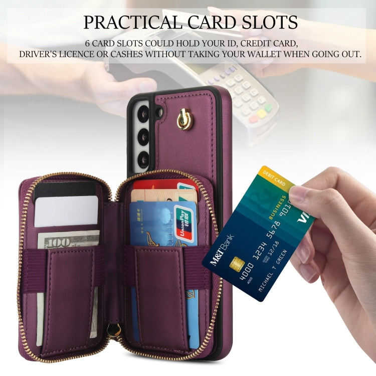 For Samsung Galaxy S22+ 5G AwQuer Crossbody Zipper Wallet Rhombic Leather Back Phone Case