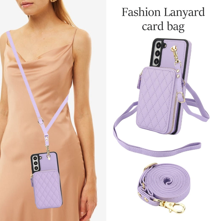 For Samsung Galaxy S22+ 5G AwQuer Crossbody Zipper Wallet Rhombic Leather Back Phone Case