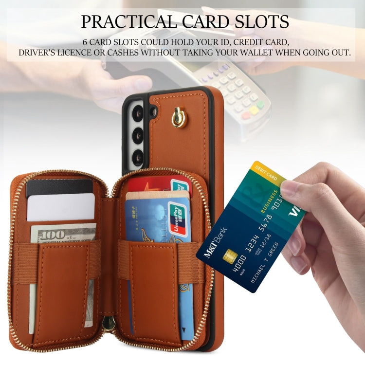 For Samsung Galaxy S22+ 5G AwQuer Crossbody Zipper Wallet Rhombic Leather Back Phone Case