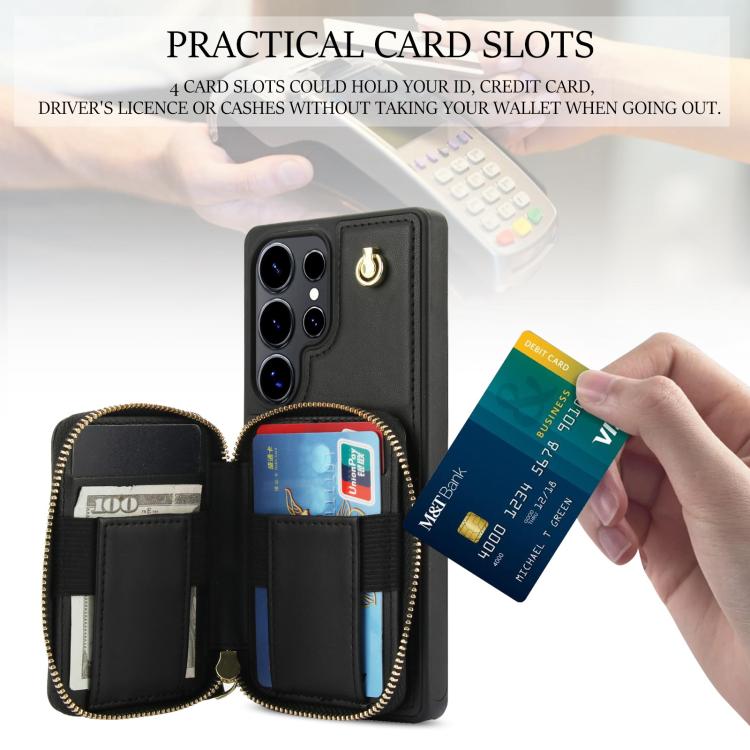 For Samsung Galaxy S25 Ultra 5G AwQuer Crossbody Zipper Wallet Rhombic Leather Back Phone Case