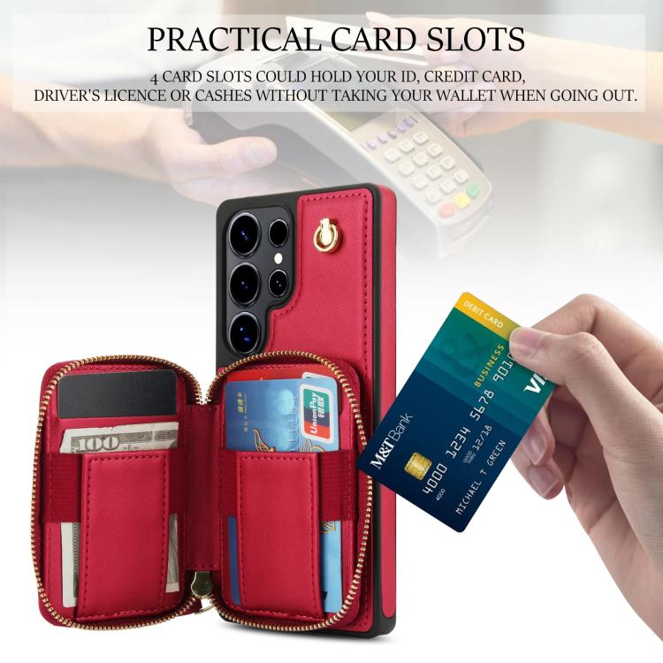 For Samsung Galaxy S25 Ultra 5G AwQuer Crossbody Zipper Wallet Rhombic Leather Back Phone Case