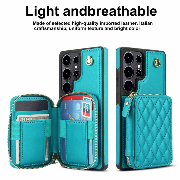 For Samsung Galaxy S25 Ultra 5G AwQuer Crossbody Zipper Wallet Rhombic Leather Back Phone Case