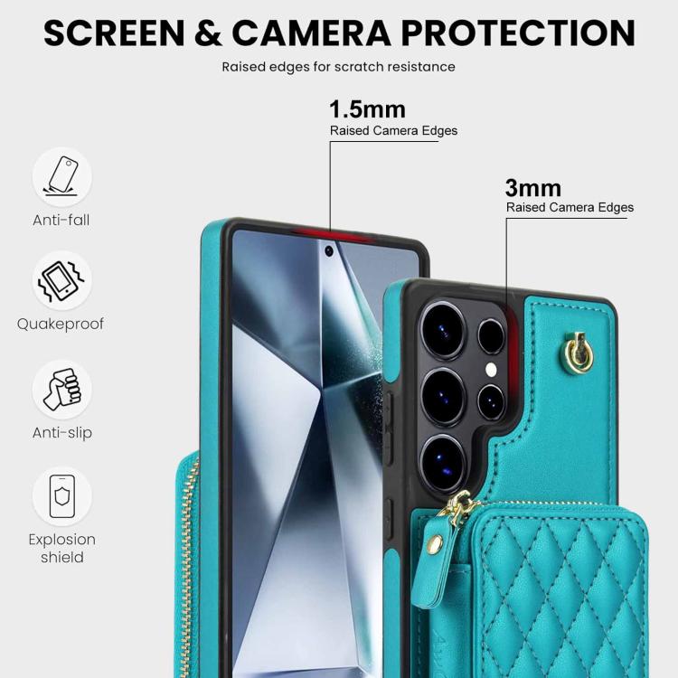 For Samsung Galaxy S25 Ultra 5G AwQuer Crossbody Zipper Wallet Rhombic Leather Back Phone Case