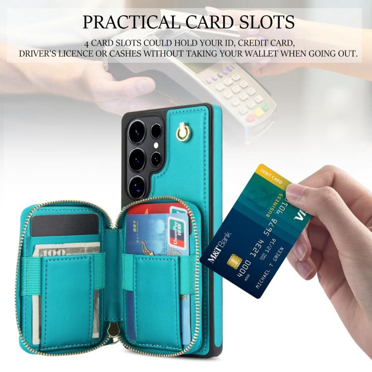 For Samsung Galaxy S25 Ultra 5G AwQuer Crossbody Zipper Wallet Rhombic Leather Back Phone Case