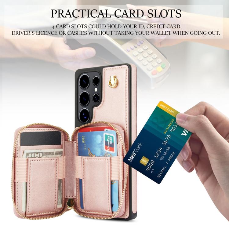 For Samsung Galaxy S25 Ultra 5G AwQuer Crossbody Zipper Wallet Rhombic Leather Back Phone Case