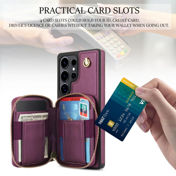 For Samsung Galaxy S25 Ultra 5G AwQuer Crossbody Zipper Wallet Rhombic Leather Back Phone Case