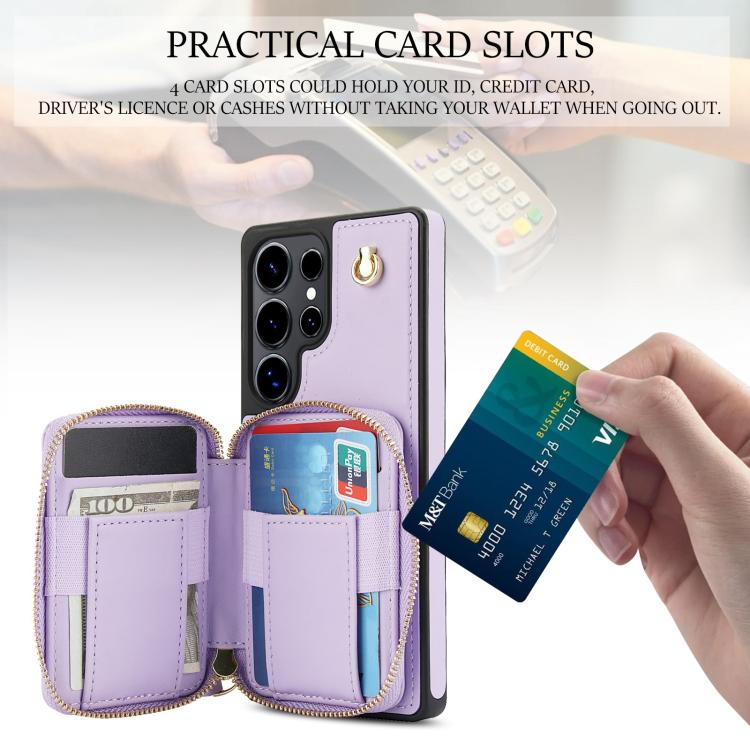For Samsung Galaxy S25 Ultra 5G AwQuer Crossbody Zipper Wallet Rhombic Leather Back Phone Case