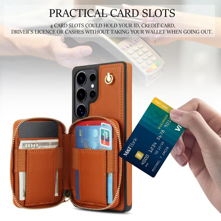 For Samsung Galaxy S25 Ultra 5G AwQuer Crossbody Zipper Wallet Rhombic Leather Back Phone Case