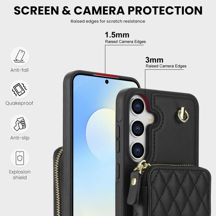 For Samsung Galaxy S25 FE 5G AwQuer Crossbody Zipper Wallet Rhombic Leather Back Phone Case