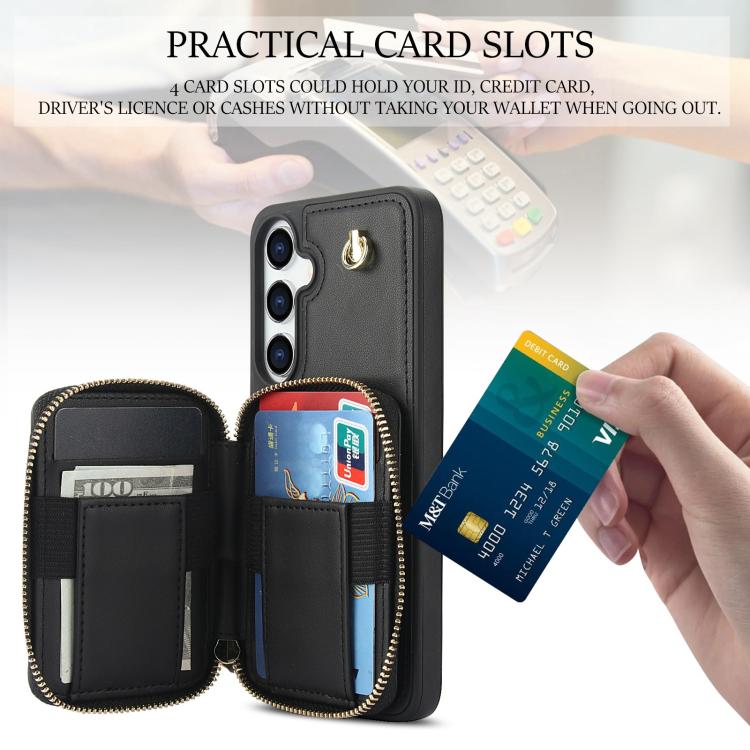 For Samsung Galaxy S25 FE 5G AwQuer Crossbody Zipper Wallet Rhombic Leather Back Phone Case