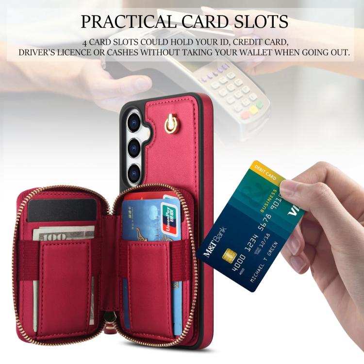 For Samsung Galaxy S25 FE 5G AwQuer Crossbody Zipper Wallet Rhombic Leather Back Phone Case