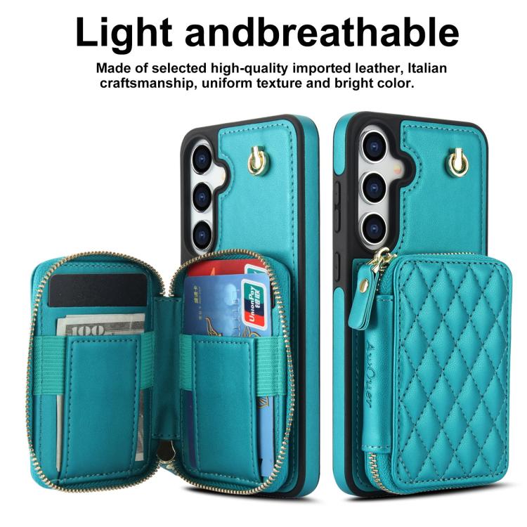 For Samsung Galaxy S25 FE 5G AwQuer Crossbody Zipper Wallet Rhombic Leather Back Phone Case
