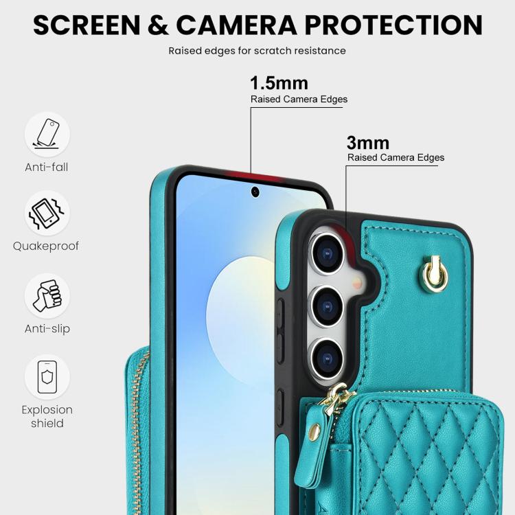 For Samsung Galaxy S25 FE 5G AwQuer Crossbody Zipper Wallet Rhombic Leather Back Phone Case