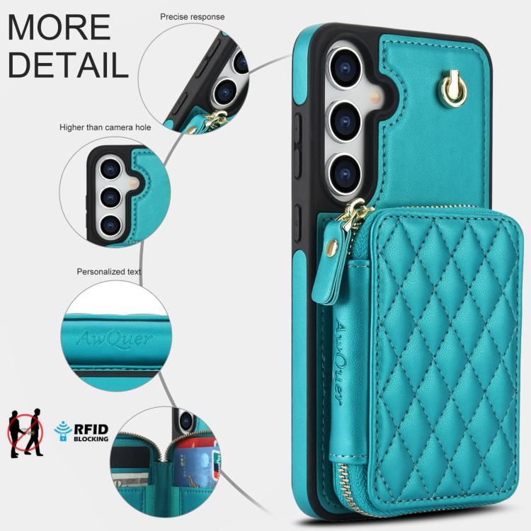 For Samsung Galaxy S25 FE 5G AwQuer Crossbody Zipper Wallet Rhombic Leather Back Phone Case