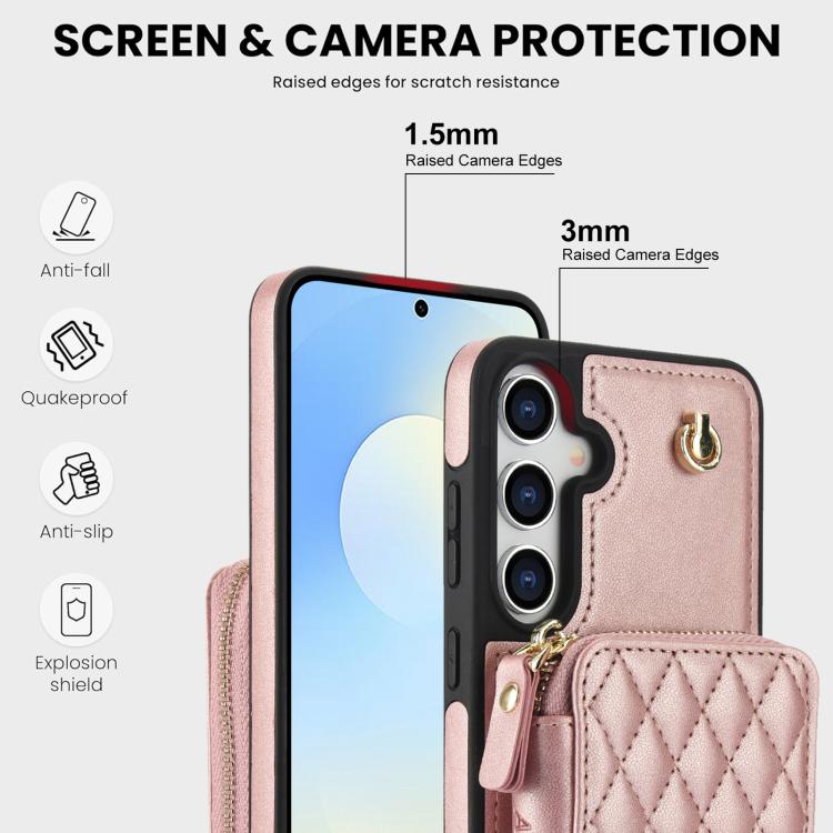 For Samsung Galaxy S25 FE 5G AwQuer Crossbody Zipper Wallet Rhombic Leather Back Phone Case