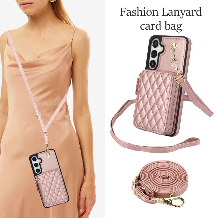 For Samsung Galaxy S25 FE 5G AwQuer Crossbody Zipper Wallet Rhombic Leather Back Phone Case