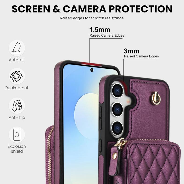 For Samsung Galaxy S25 FE 5G AwQuer Crossbody Zipper Wallet Rhombic Leather Back Phone Case