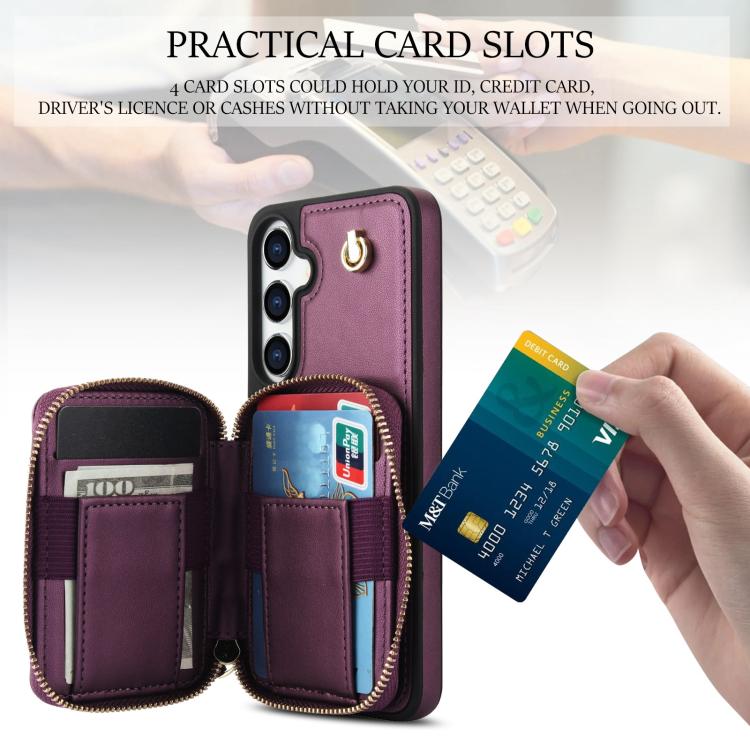 For Samsung Galaxy S25 FE 5G AwQuer Crossbody Zipper Wallet Rhombic Leather Back Phone Case
