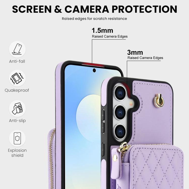 For Samsung Galaxy S25 FE 5G AwQuer Crossbody Zipper Wallet Rhombic Leather Back Phone Case