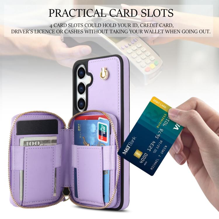 For Samsung Galaxy S25 FE 5G AwQuer Crossbody Zipper Wallet Rhombic Leather Back Phone Case