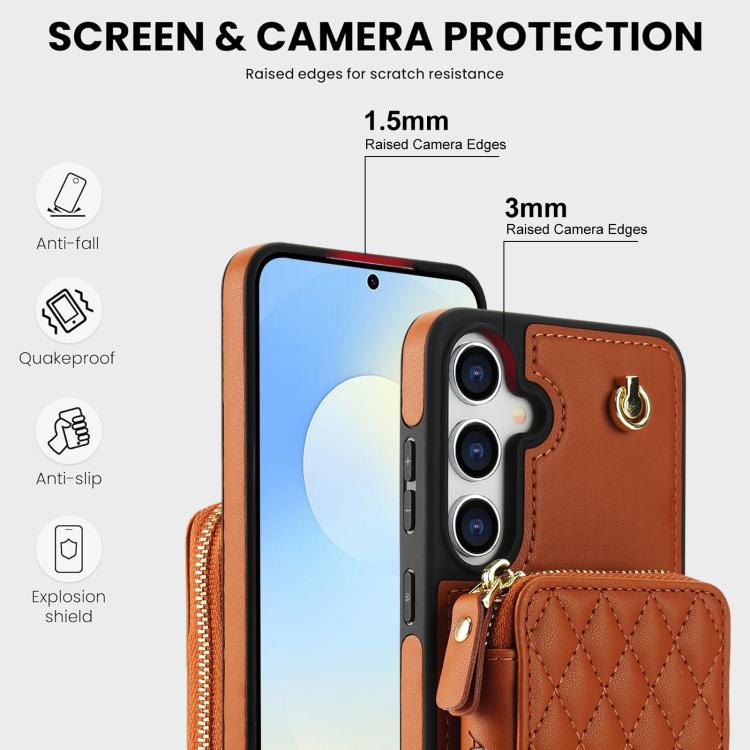 For Samsung Galaxy S25 FE 5G AwQuer Crossbody Zipper Wallet Rhombic Leather Back Phone Case