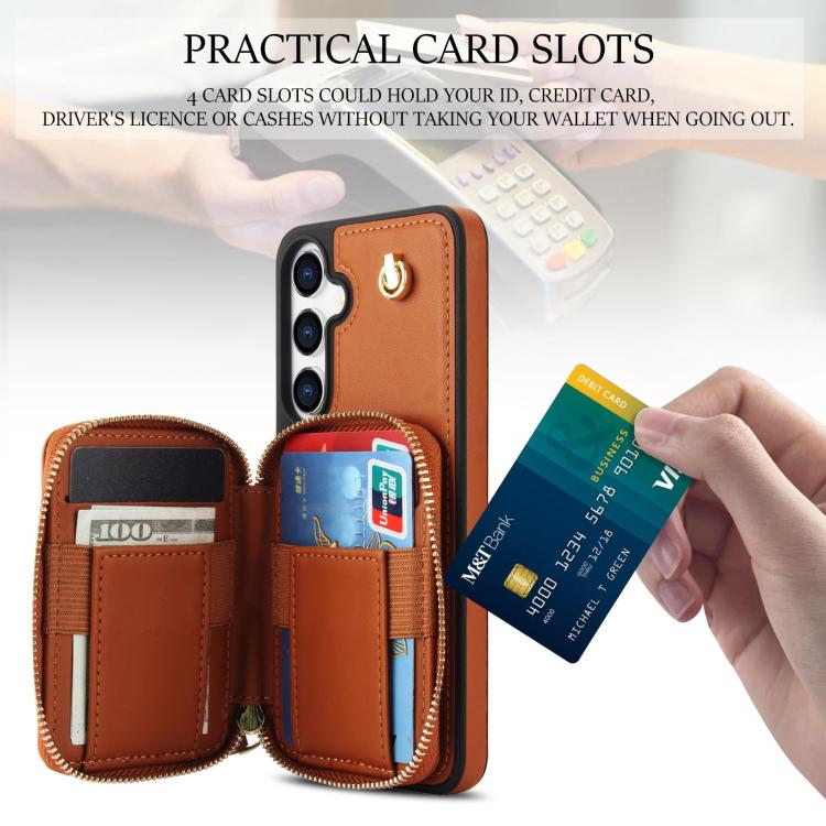 For Samsung Galaxy S25 FE 5G AwQuer Crossbody Zipper Wallet Rhombic Leather Back Phone Case