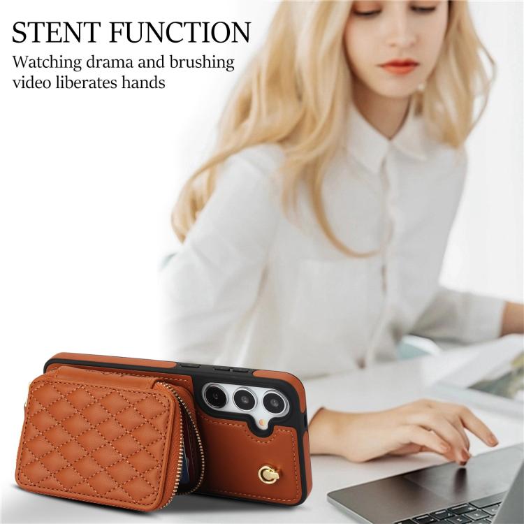 For Samsung Galaxy S25 FE 5G AwQuer Crossbody Zipper Wallet Rhombic Leather Back Phone Case